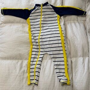 Navy and Yellow Striped Kids Swimzip Rashguard